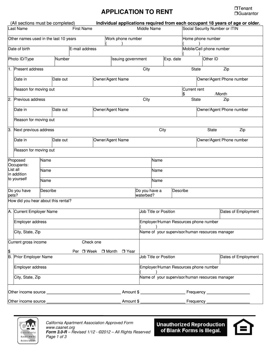 California Apartment Association Form 3 Printable Blank PDF Online