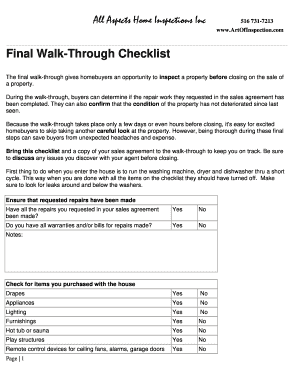 final walk through checklist form