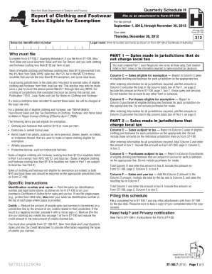 New York State Quarterly Schedule H
