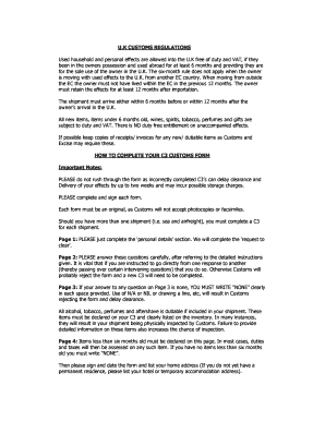 UK Customs Form C3