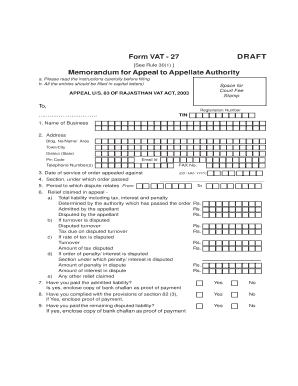Rajasthan VAT Appeal Form