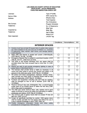 Head Start Facilities Inspection Checklist