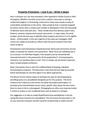 Property Protection - Lock it up - Write it down - The Home Inventory - fairfaxcounty