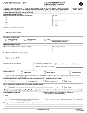 US Department of Labor Employment Information Form