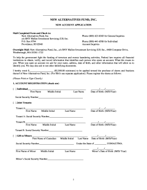 New Account Application for New Alternatives Fund