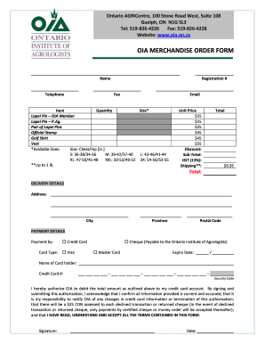 Ontario Institute of Agrologists Merchandise Order Form
