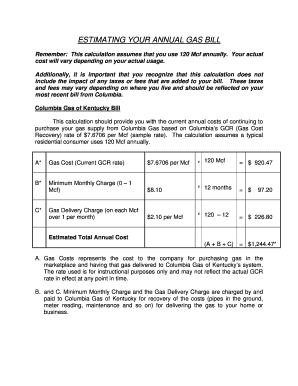 Columbia Gas of Kentucky Bill Estimation Form