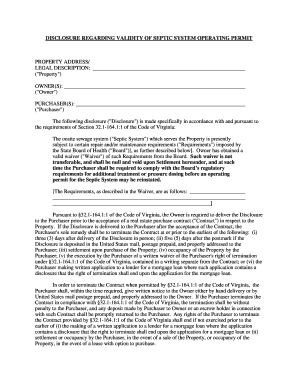 Virginia Septic System Disclosure Form