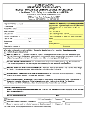 Alaska Criminal Record Correction Request