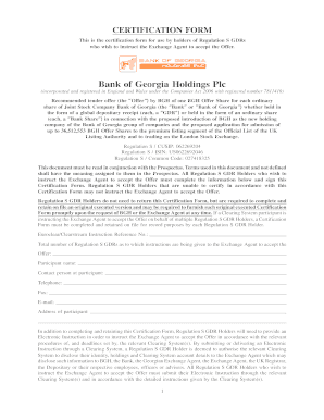 Bank of Georgia Holdings Plc Certification Form