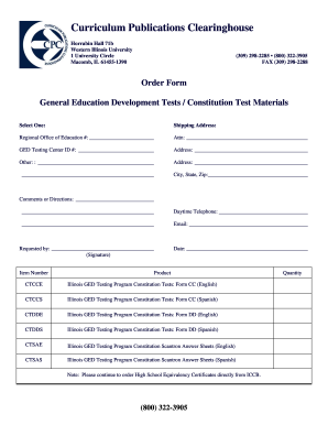 Illinois GED Constitution Test Order Form