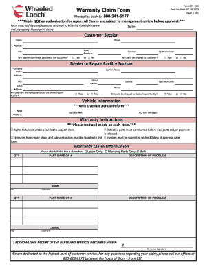 Wheeled Coach Warranty Claim Form