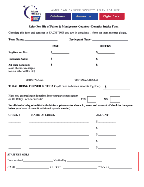 Relay For Life Donation Intake Form