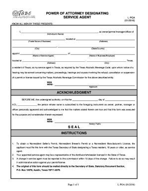 Texas Power of Attorney Designating Service Agent