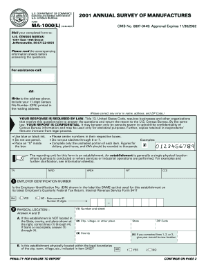 US Annual Survey of Manufactures Form MA-1000(L)