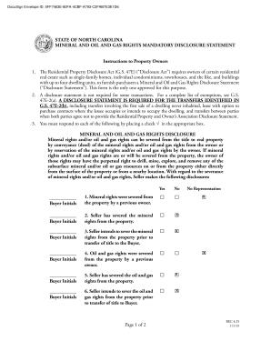 North Carolina Mineral and Oil and Gas Rights Disclosure Statement