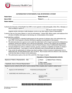 Authorization to Photograph, Film, or Interview a Patient