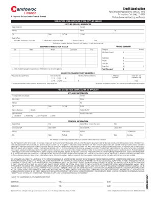 Manitowoc Finance Credit Application