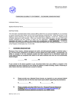 Financing Eligibility Statement - Economic Disadvantage