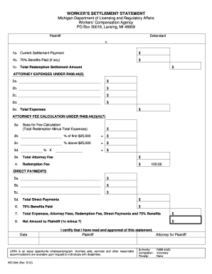 Michigan Worker’s Settlement Statement