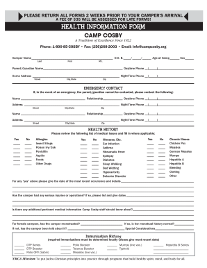 Camp Cosby Health Information Form