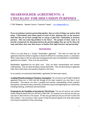 Shareholder agreements: a checklist for discussion purposes