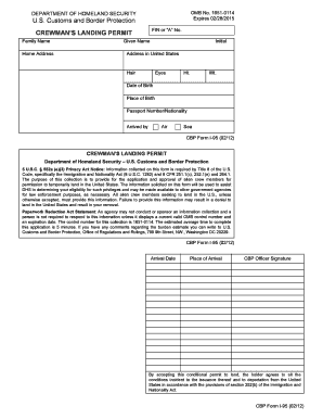 CBP Form I-95 Crewman's Landing Permit