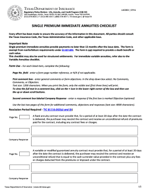 Texas Single Premium Immediate Annuities Checklist