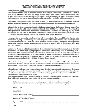 Authorization to Release Child’s Immunization Records