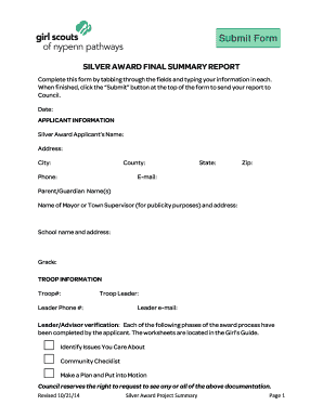 Girl Scout Silver Award Project Summary Form
