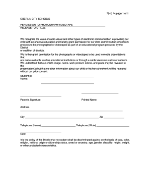 Permission to Photograph/Videotape Release