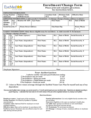 Employee Vision Plan Enrollment Form
