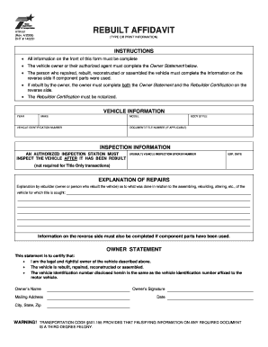 Texas Rebuilt Vehicle Affidavit