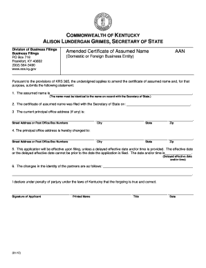 Kentucky Amended Certificate of Assumed Name