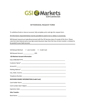 GSI Markets Withdrawal Request Form