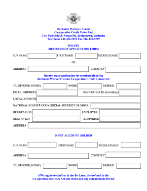 Barbados Workers’ Union Membership Application Form