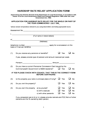 Hardship Rate Relief Application Form