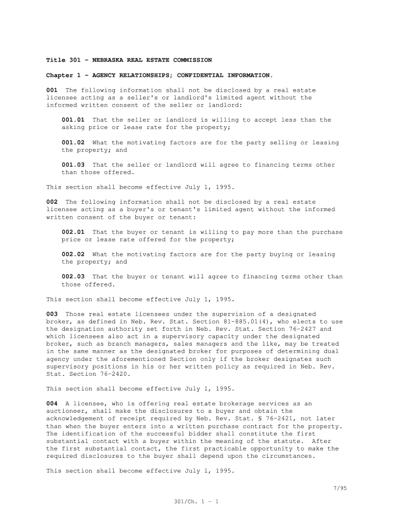 Fillable Online sos ne Title 301 NEBRASKA REAL ESTATE COMMISSION