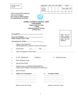 Indira Gandhi National Open University Teaching Application Form