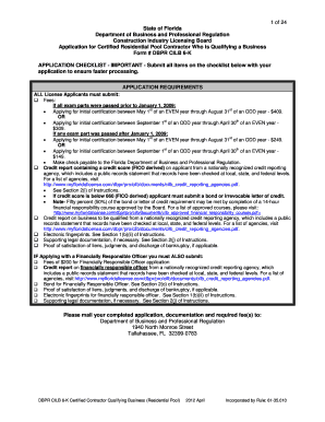Florida Certified Residential Pool Contractor Application