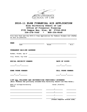 Elon University Financial Aid Application