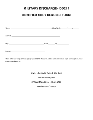 MILITARY DISCHARGE - DD214 CERTIFIED COPY REQUEST FORM - newbritainct