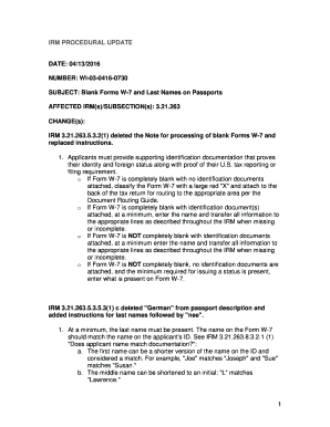 IRM Procedural Update on Form W-7 Processing