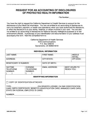 California Accounting of Disclosures Form