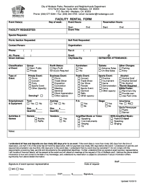 City of Modesto Facility Rental Form