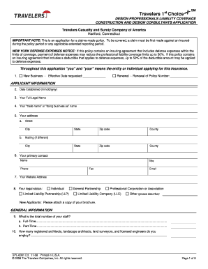 Design Professionals Liability Coverage Application