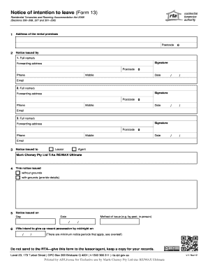 Notice of Intention to Leave (Form 13)