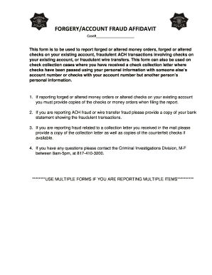 Forgery/Account Fraud Affidavit