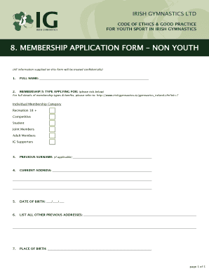 Irish Gymnastics Non-Youth Membership Application Form