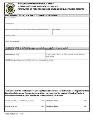 Missouri Alcohol and Food Sales Verification Form